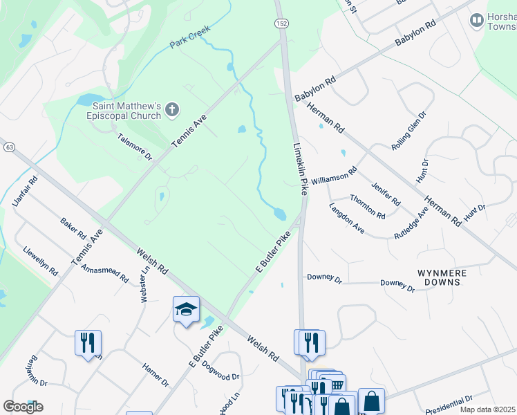 map of restaurants, bars, coffee shops, grocery stores, and more near 805 Nesbitt Road in Ambler