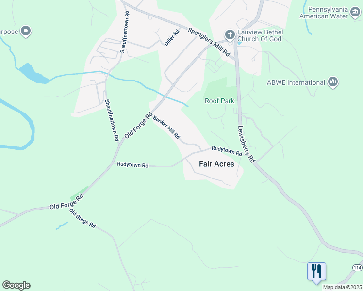 map of restaurants, bars, coffee shops, grocery stores, and more near 102 Bunker Hill Road in New Cumberland