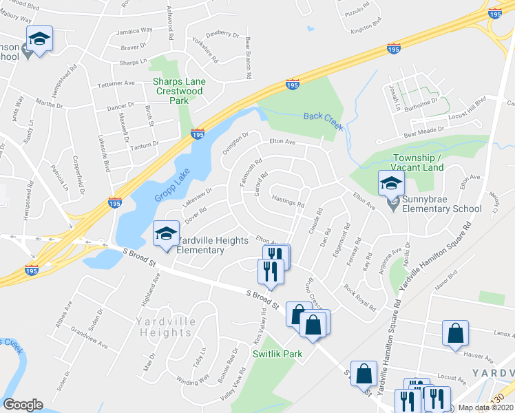 map of restaurants, bars, coffee shops, grocery stores, and more near 22 Gerard Road in Trenton