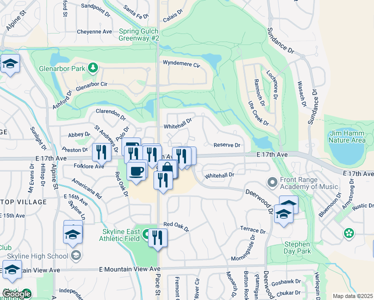 map of restaurants, bars, coffee shops, grocery stores, and more near 1100 East 17th Avenue in Longmont