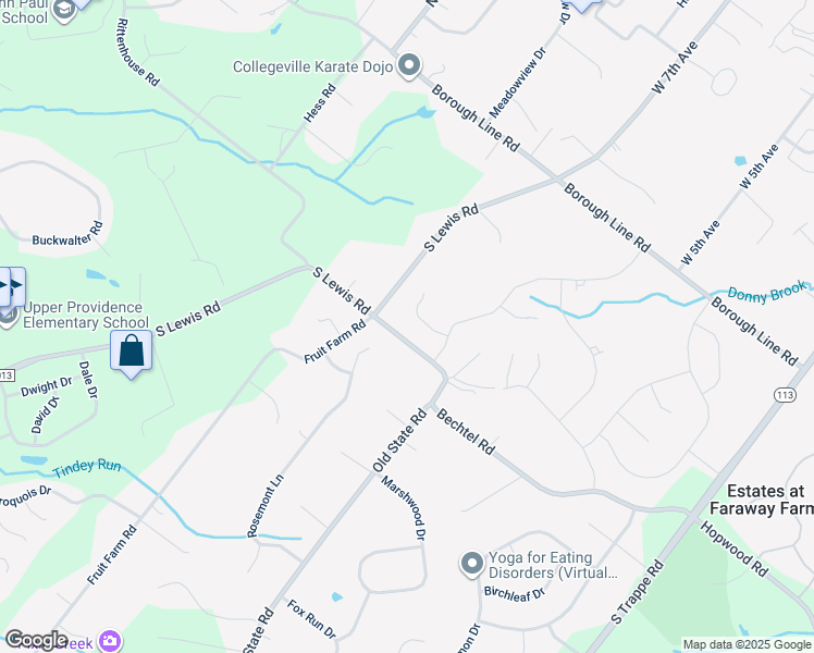 map of restaurants, bars, coffee shops, grocery stores, and more near 16 Ashbridge Court in Collegeville