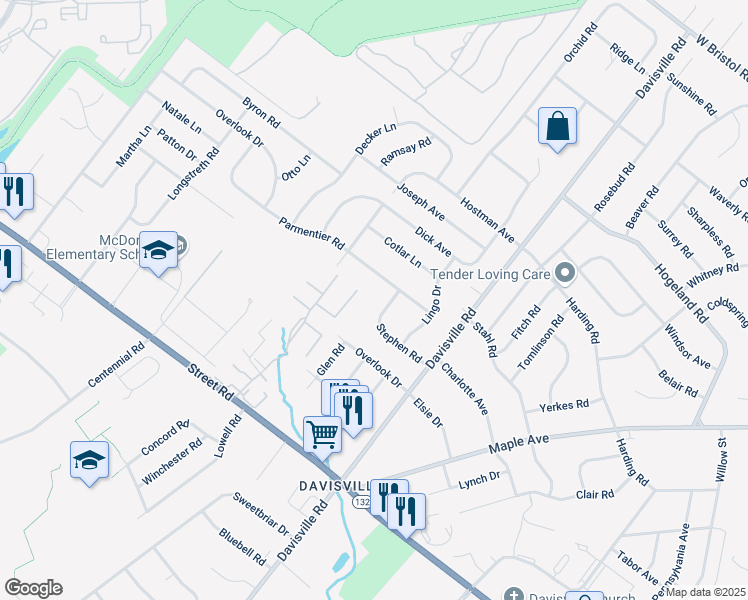 map of restaurants, bars, coffee shops, grocery stores, and more near 760 Parmentier Road in Warminster