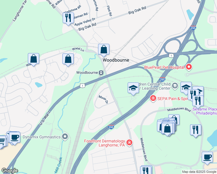 map of restaurants, bars, coffee shops, grocery stores, and more near 2 Pickering Bend in Langhorne