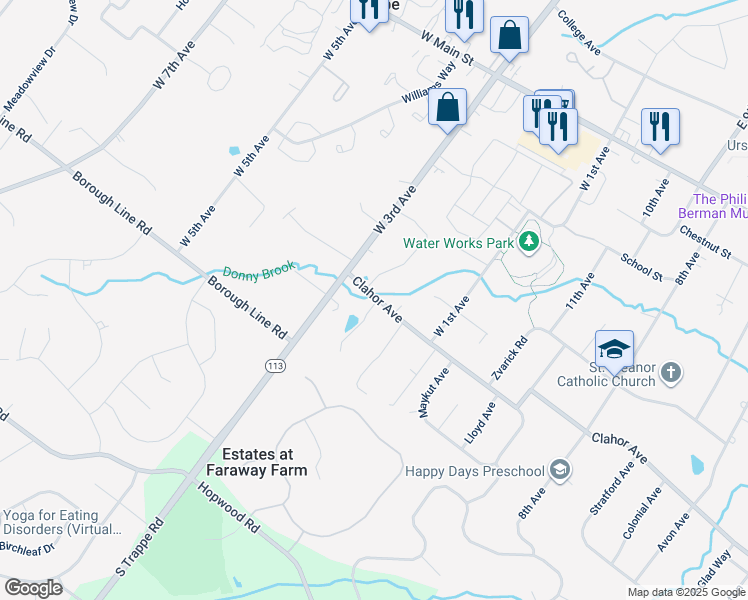 map of restaurants, bars, coffee shops, grocery stores, and more near 244 Clahor Avenue in Collegeville