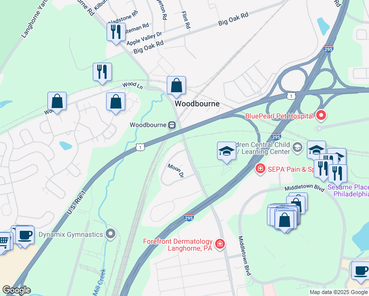 map of restaurants, bars, coffee shops, grocery stores, and more near 2 Pickering Bend in Langhorne