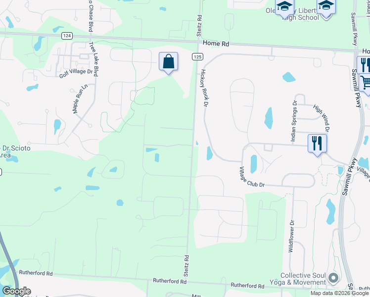 map of restaurants, bars, coffee shops, grocery stores, and more near 7902 Steitz Road in Powell