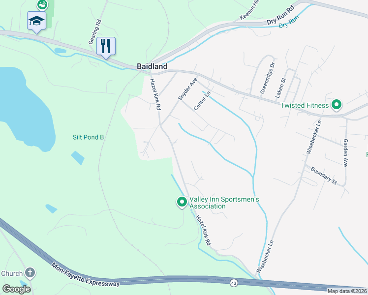 map of restaurants, bars, coffee shops, grocery stores, and more near 254 Hazel Kirk Road in Monongahela