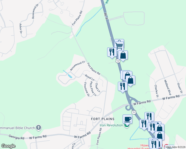 map of restaurants, bars, coffee shops, grocery stores, and more near 212 Fort Plains Road in Howell Township