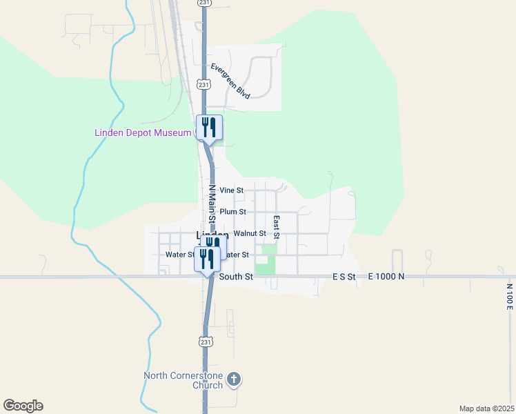 map of restaurants, bars, coffee shops, grocery stores, and more near 302 Plum Street in Linden