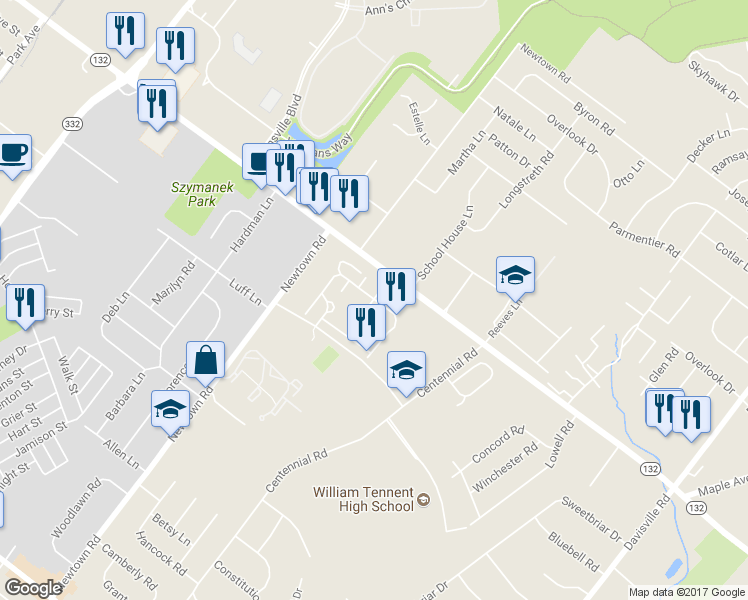 map of restaurants, bars, coffee shops, grocery stores, and more near 7101 Centennial Station in Warminster