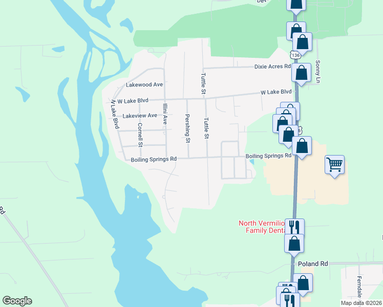 map of restaurants, bars, coffee shops, grocery stores, and more near 301-371 Boiling Springs Road in Danville