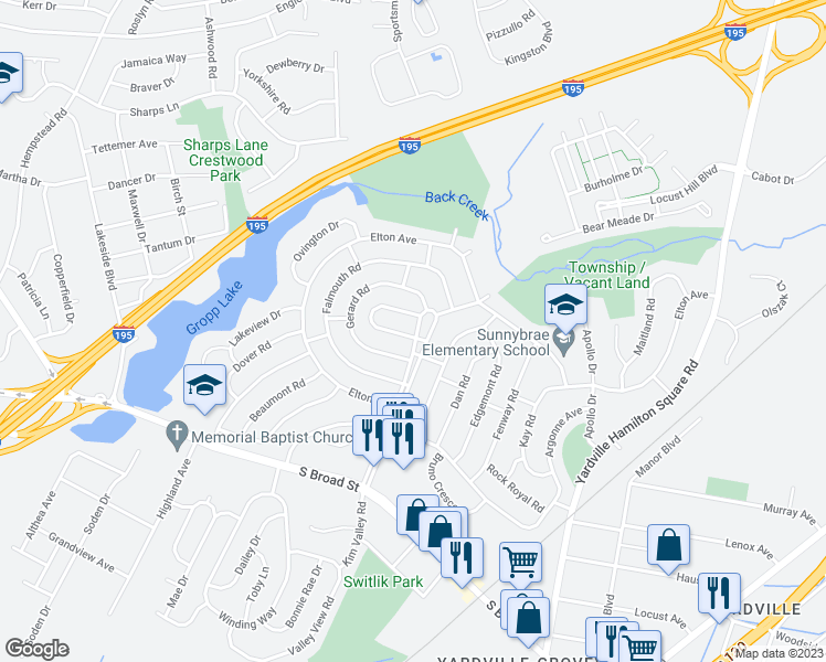 map of restaurants, bars, coffee shops, grocery stores, and more near 1 Hastings Road in Hamilton Township