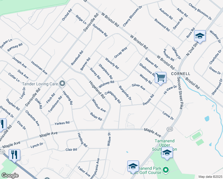map of restaurants, bars, coffee shops, grocery stores, and more near 327 Coldspring Road in Southampton