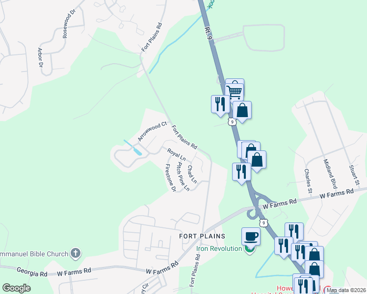 map of restaurants, bars, coffee shops, grocery stores, and more near 212 Fort Plains Road in Howell Township