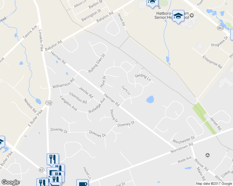 map of restaurants, bars, coffee shops, grocery stores, and more near 12 Derby Circle in Horsham