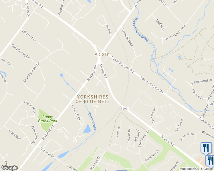 map of restaurants, bars, coffee shops, grocery stores, and more near 1954 Morris Road in Blue Bell