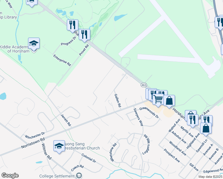 map of restaurants, bars, coffee shops, grocery stores, and more near 420 Hallowell Avenue in Horsham