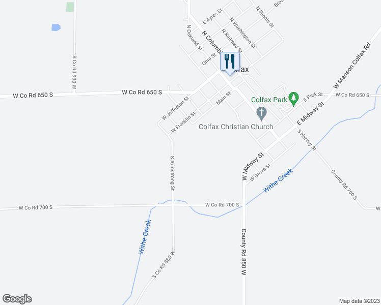 map of restaurants, bars, coffee shops, grocery stores, and more near in Colfax