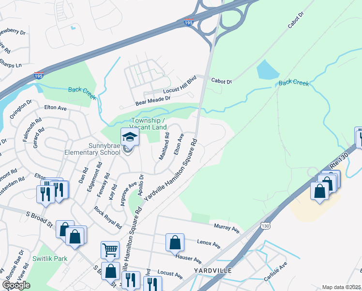 map of restaurants, bars, coffee shops, grocery stores, and more near 213 Elton Avenue in Hamilton Township