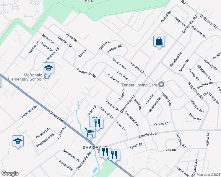 map of restaurants, bars, coffee shops, grocery stores, and more near 760 Parmentier Road in Warminster