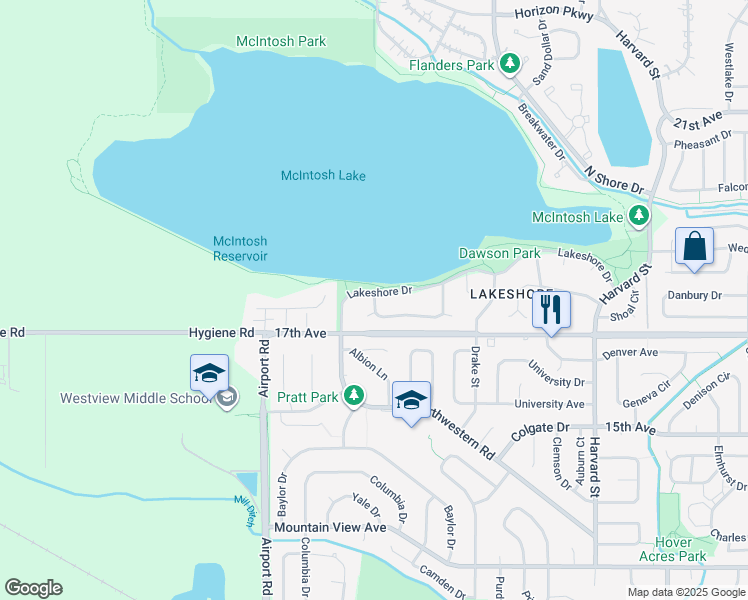 map of restaurants, bars, coffee shops, grocery stores, and more near 3316 Lakeview Cir in Longmont