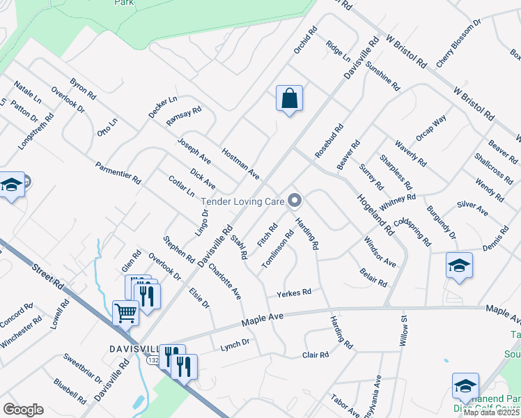 map of restaurants, bars, coffee shops, grocery stores, and more near 1113 Hilltop Road in Southampton