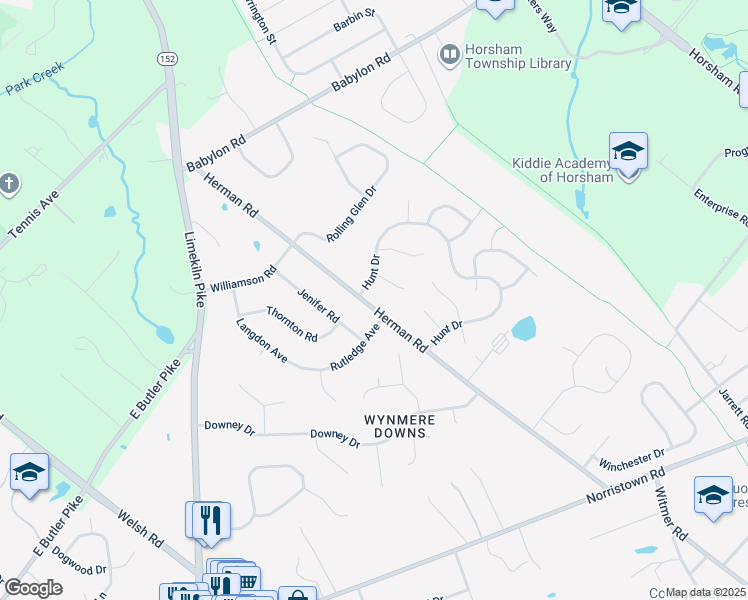 map of restaurants, bars, coffee shops, grocery stores, and more near 908 Herman Road in Horsham