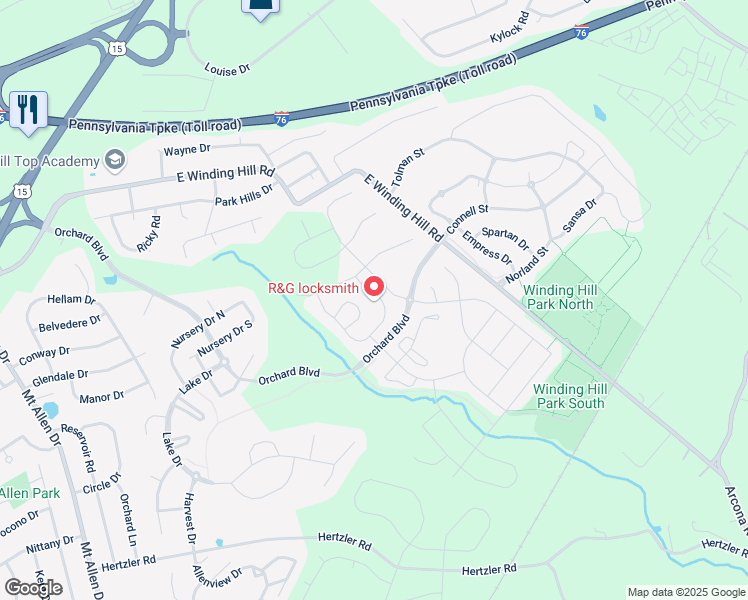 map of restaurants, bars, coffee shops, grocery stores, and more near 1842 Shady Lane in Mechanicsburg