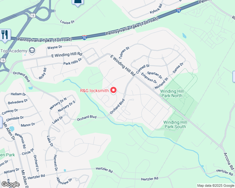 map of restaurants, bars, coffee shops, grocery stores, and more near 1835 Shady Lane in Mechanicsburg