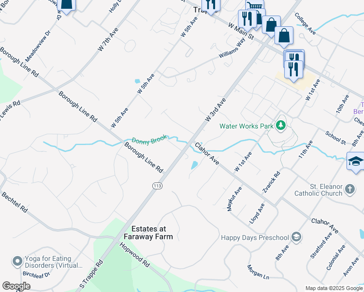 map of restaurants, bars, coffee shops, grocery stores, and more near 275 West 3rd Avenue in Trappe