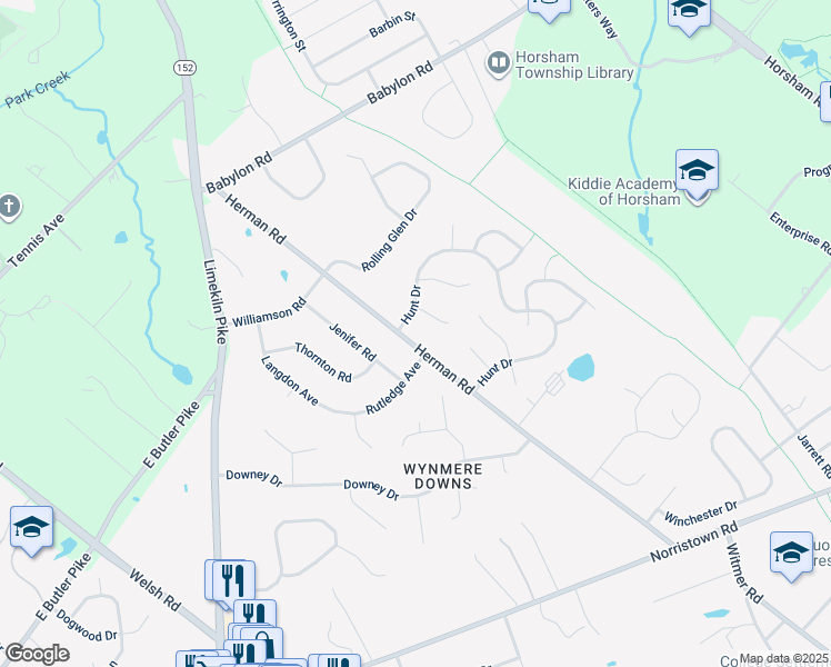 map of restaurants, bars, coffee shops, grocery stores, and more near 908 Herman Road in Horsham