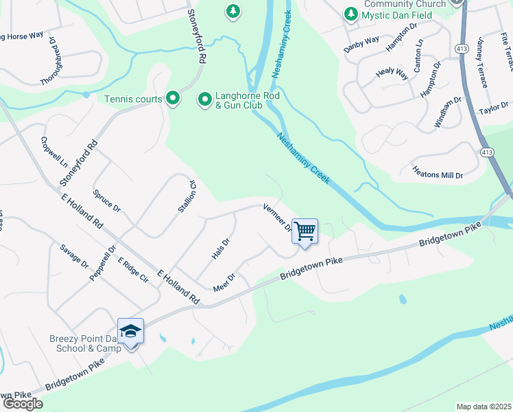 map of restaurants, bars, coffee shops, grocery stores, and more near 66 Vermeer Drive in Feasterville-Trevose