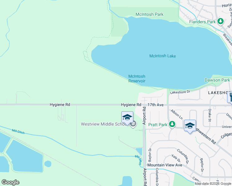 map of restaurants, bars, coffee shops, grocery stores, and more near 8523 Hygiene Road in Longmont