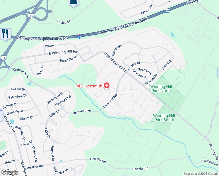map of restaurants, bars, coffee shops, grocery stores, and more near 1837 Shady Lane in Mechanicsburg