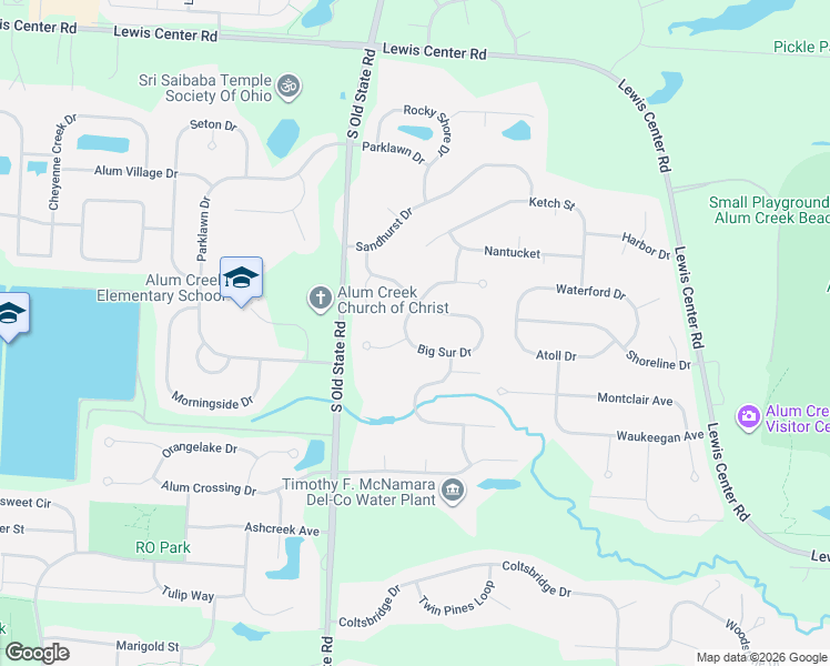 map of restaurants, bars, coffee shops, grocery stores, and more near 2717 Big Sur Drive in Lewis Center