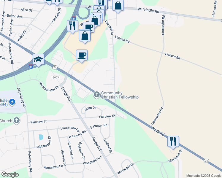 map of restaurants, bars, coffee shops, grocery stores, and more near 98A Fairview Street in Carlisle