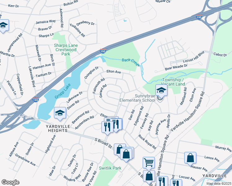 map of restaurants, bars, coffee shops, grocery stores, and more near 1 Hastings Road in Hamilton Township