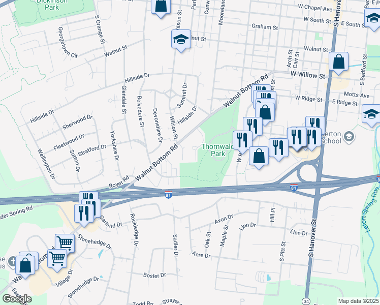 map of restaurants, bars, coffee shops, grocery stores, and more near 442 Walnut Bottom Road in Carlisle