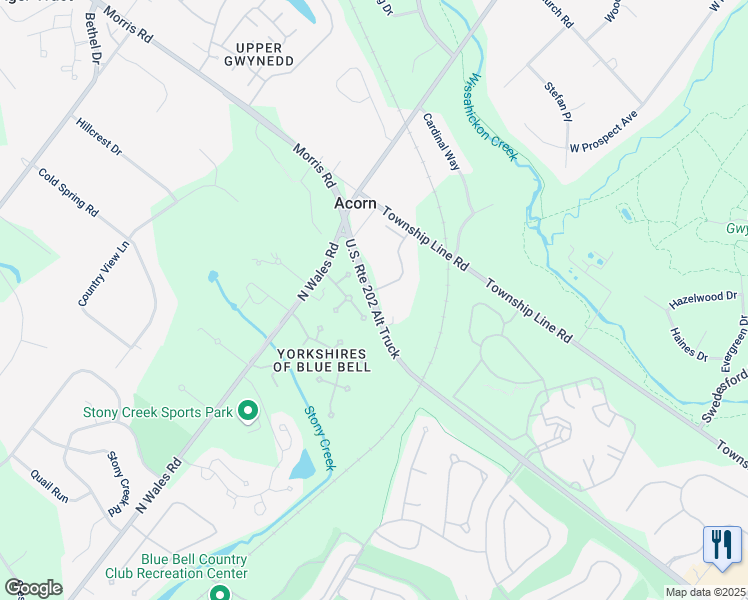 map of restaurants, bars, coffee shops, grocery stores, and more near 1963 Morris Road in Blue Bell