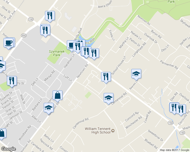 map of restaurants, bars, coffee shops, grocery stores, and more near 5110 Centennial Station in Warminster