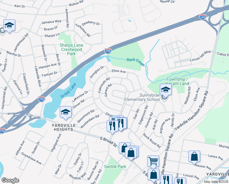 map of restaurants, bars, coffee shops, grocery stores, and more near 12 Hastings Road in Hamilton Township