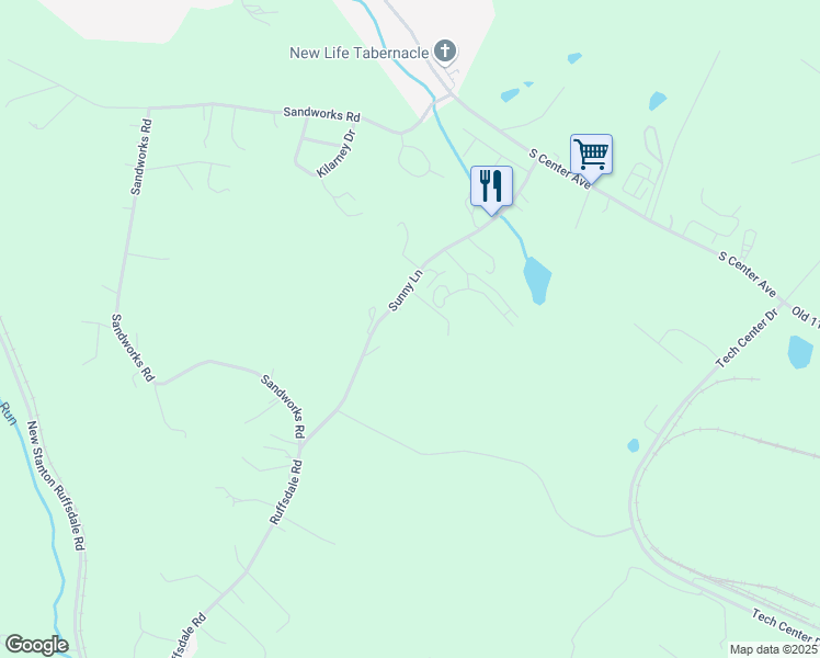 map of restaurants, bars, coffee shops, grocery stores, and more near 107 Huntingdon Village Drive in Ruffs Dale