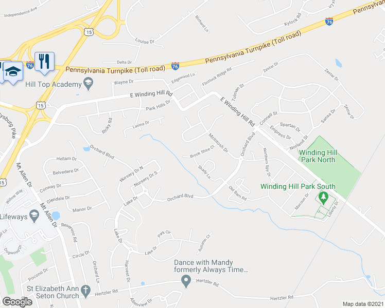 map of restaurants, bars, coffee shops, grocery stores, and more near 535 Brook Shire Court in Mechanicsburg