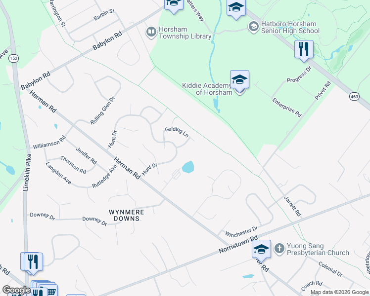 map of restaurants, bars, coffee shops, grocery stores, and more near 9 Bridle Lane in Horsham