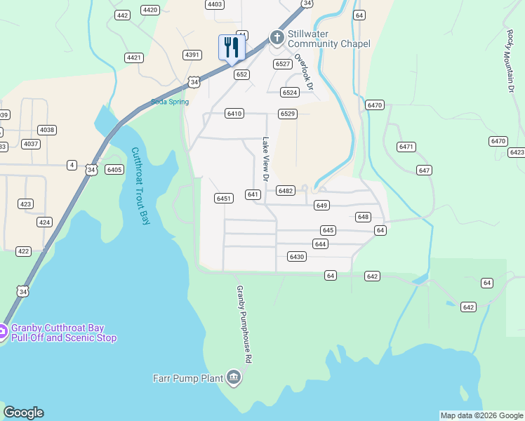 map of restaurants, bars, coffee shops, grocery stores, and more near 137 County Road in Grand Lake