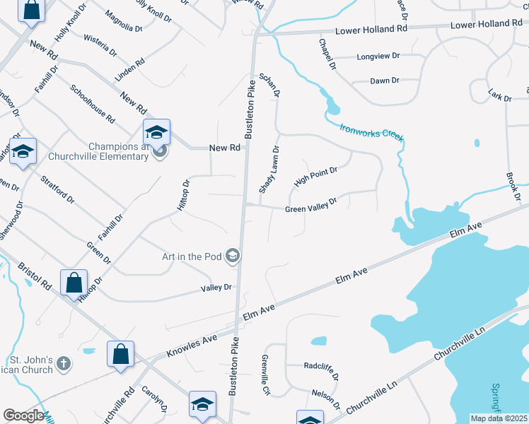 map of restaurants, bars, coffee shops, grocery stores, and more near 3 Summit Circle in Churchville