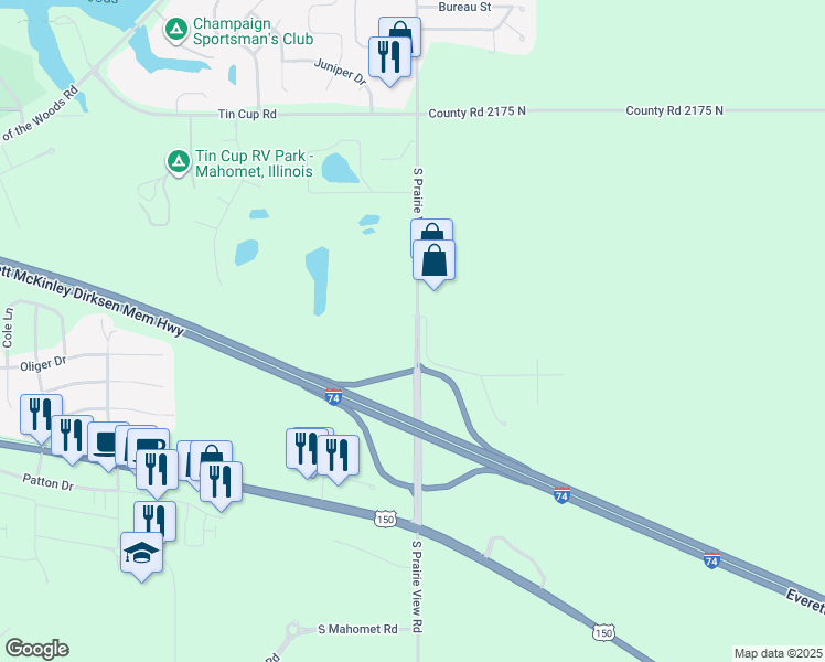 map of restaurants, bars, coffee shops, grocery stores, and more near 901-2199 East Trailside Drive North in Mahomet