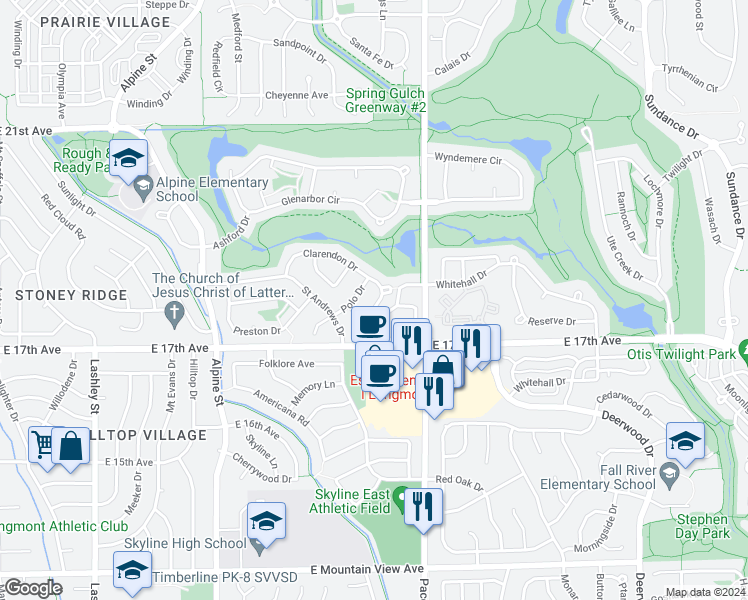 map of restaurants, bars, coffee shops, grocery stores, and more near 709 Clarendon Drive in Longmont