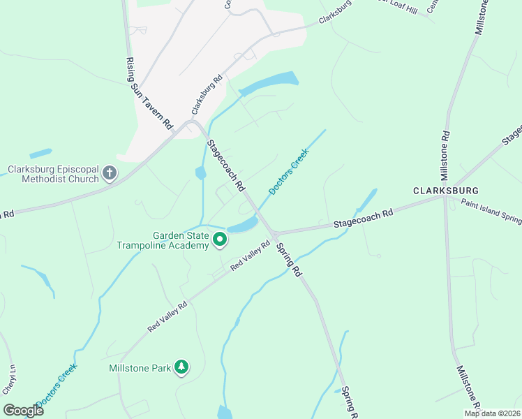 map of restaurants, bars, coffee shops, grocery stores, and more near 459 Stagecoach Road in Millstone Township