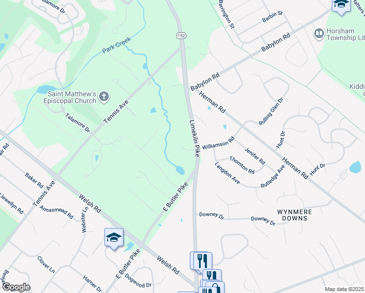 map of restaurants, bars, coffee shops, grocery stores, and more near 801 Lakeview Drive in Ambler